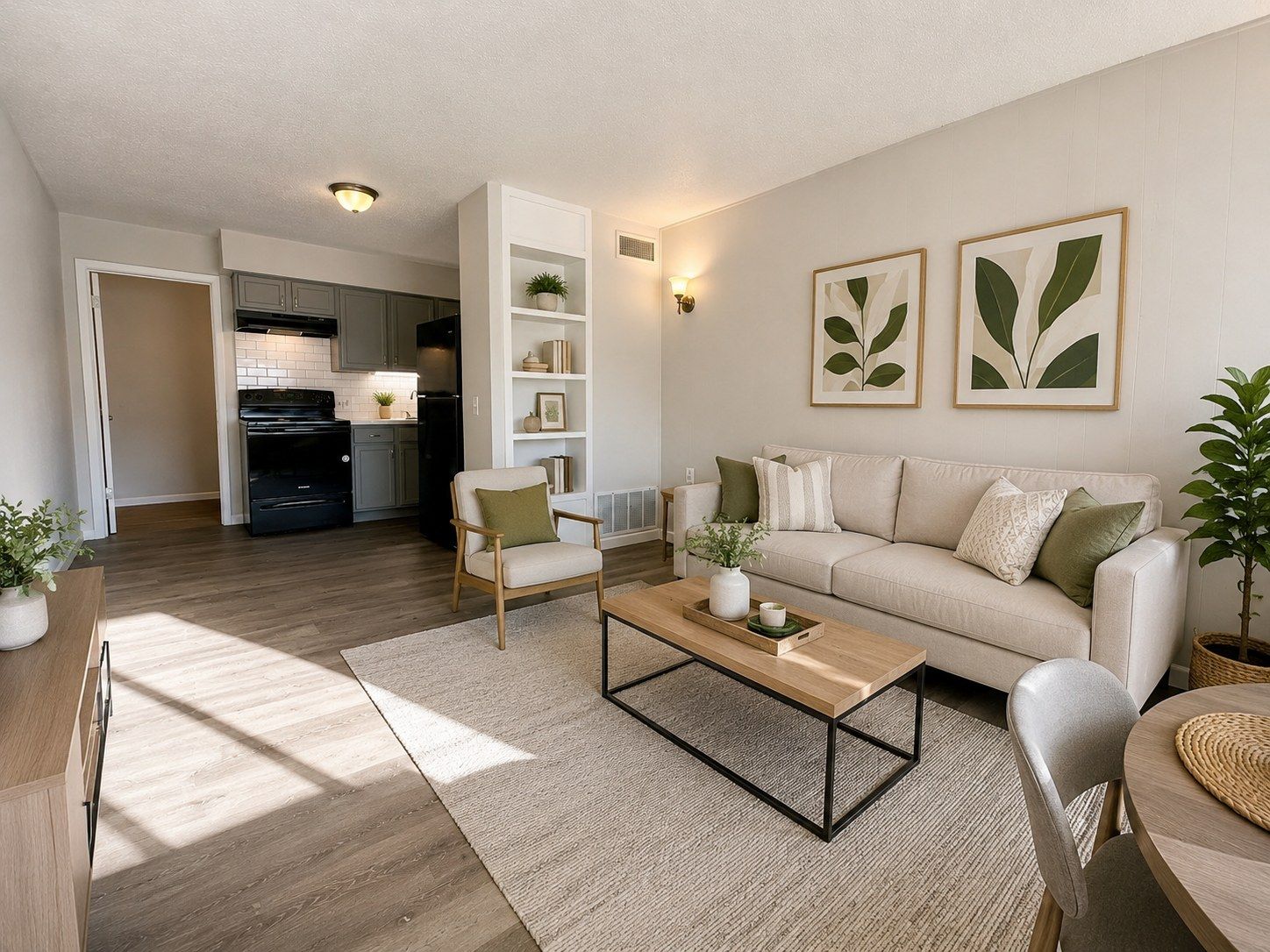 Renovated living room at The Jackson with vinyl plank flooring